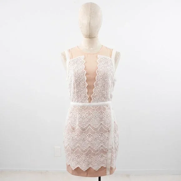 Anthropologie M Illusion Lace Sheath Mini Dress Pink - Picture 4 of 16